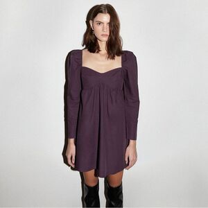 NWOT Oak + Fort Sweetheart Puff Sleeve Mini Dress Purple Size Small